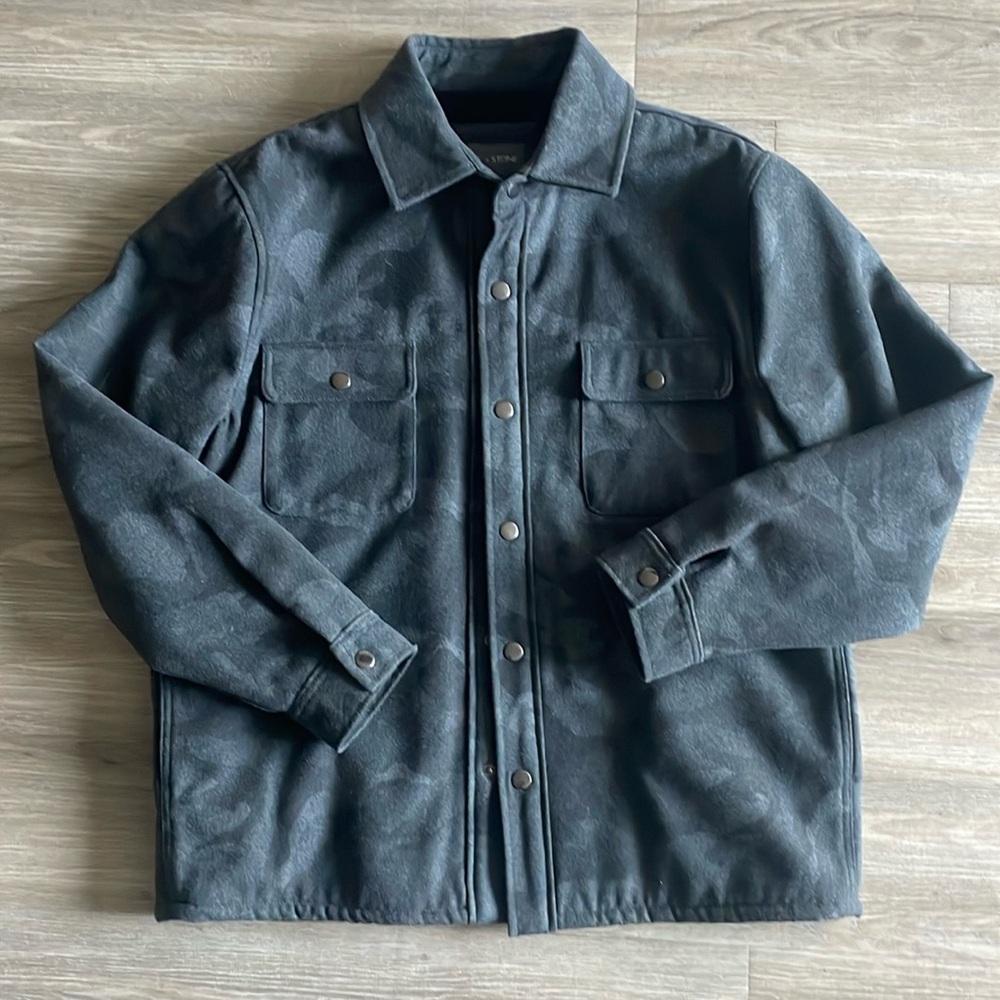 NWT Slate & Stone Mens Army Trucker Jacket Sherpa Lined Snap Buttons Wool Blend